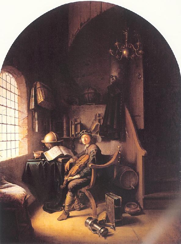 DOU, Gerrit An Interior with Young Violinist oil painting picture
